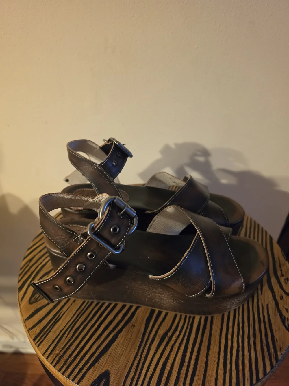 Freebird by Steven Brown Leather Platform Sandals with Buckle Strap